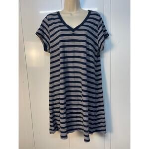 Daily Ritual Short Sleeve Knee Length Striped‎ Dress  Navy Blue/White Size XL